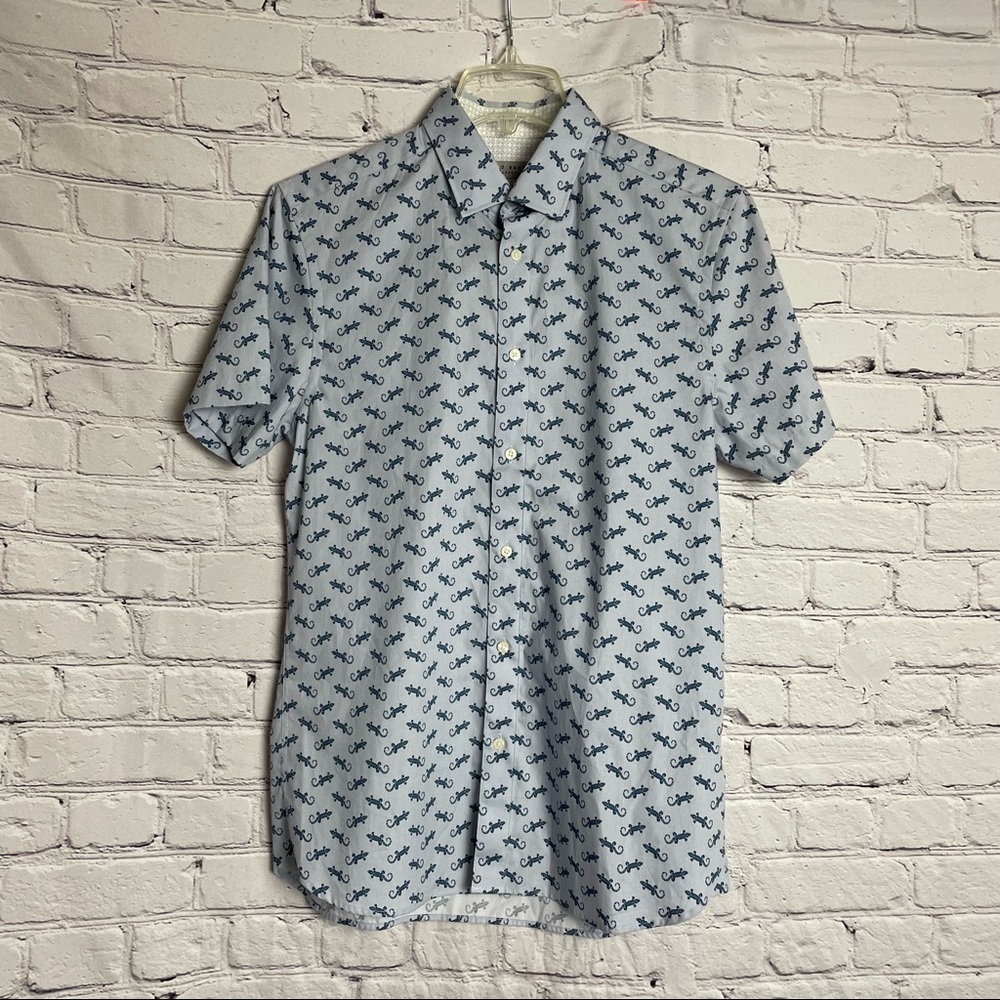 New Ted Baker Short Sleeve Lizard Print Cotton Shirt Size 2 US S